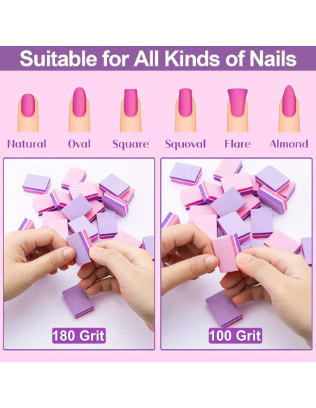 CGBE Mini Pulidores de Uñas 100/180 Grano 50PCS Rosa-Púrpura