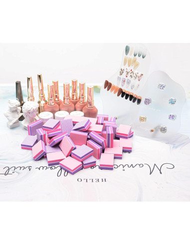 CGBE Mini Pulidores de Uñas 100/180 Grano 50PCS Rosa-Púrpura