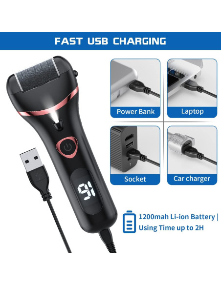 Removedor de Callos Eléctrico Geopu, Kit Pedicura 3 Rodillos