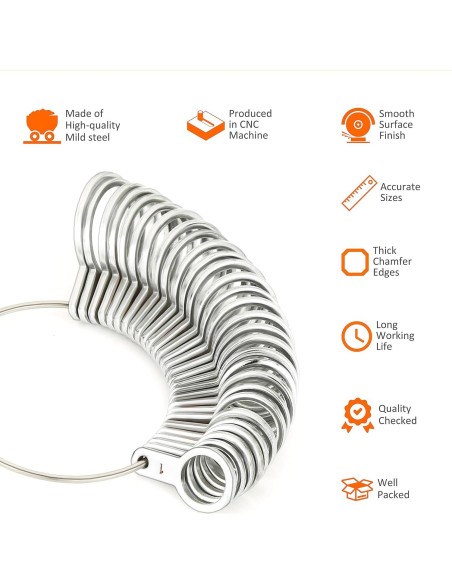 Herramienta de Medición de Dedos Splenor - 29 Anillos de Acero