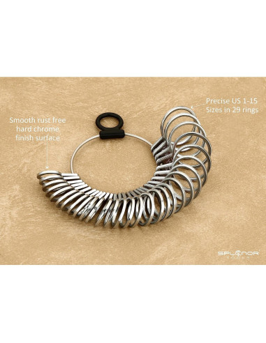 Herramienta de Medición de Dedos Splenor - 29 Anillos de Acero