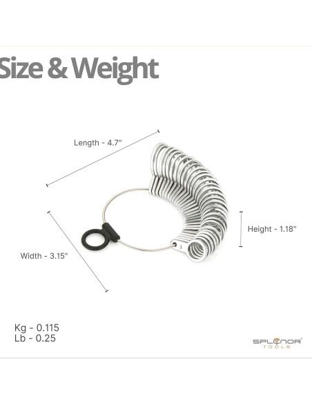 Herramienta de Medición de Dedos Splenor - 29 Anillos de Acero