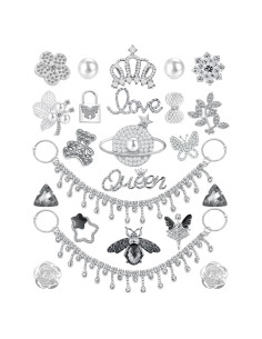 24 Encantos Brillantes para Zapatos Plata - Joyería Decorativa