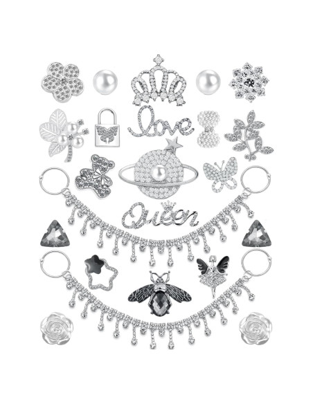 24 Encantos Brillantes para Zapatos Plata - Joyería Decorativa