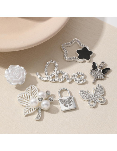 24 Encantos Brillantes para Zapatos Plata - Joyería Decorativa