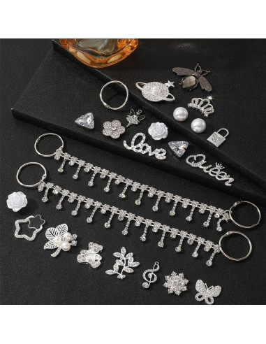 24 Encantos Brillantes para Zapatos Plata - Joyería Decorativa