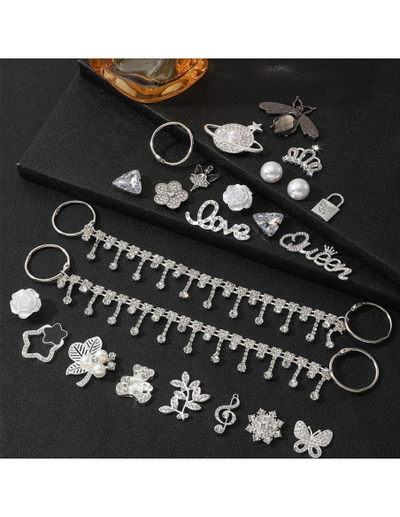 24 Encantos Brillantes para Zapatos Plata - Joyería Decorativa