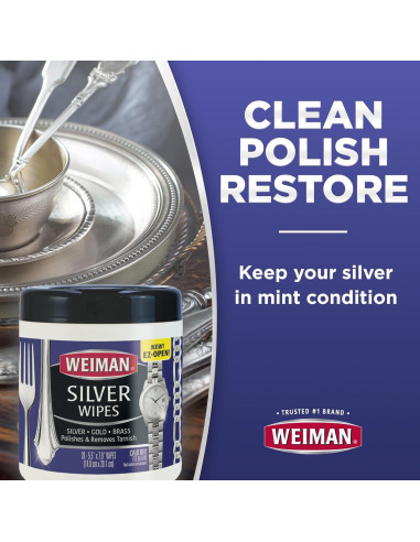 Toallitas Limpiadoras Weiman para Joyas - 20 Unidades - Plata, Oro, Cobre