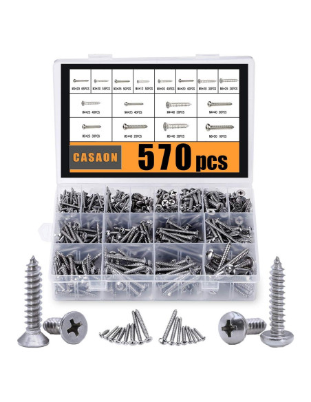 Juego de Tornillos Autoperforantes CASAON 570 Pcs Acero Inoxidable