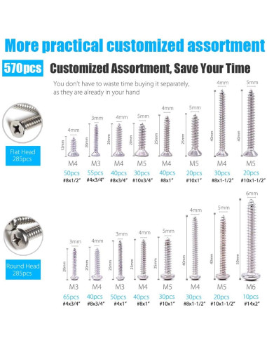 Juego de Tornillos Autoperforantes CASAON 570 Pcs Acero Inoxidable