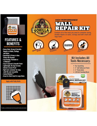 Kit de Reparación de Paredes Gorilla 8 Oz Masilla + Imprimador
