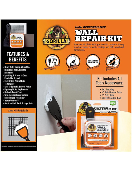 Kit de Reparación de Paredes Gorilla 8 Oz Masilla + Imprimador