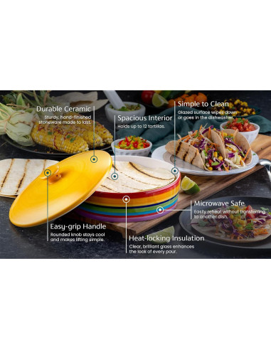Calentador de Tortillas KooK Cerámica Pintada 21.6 cm Arcoíris