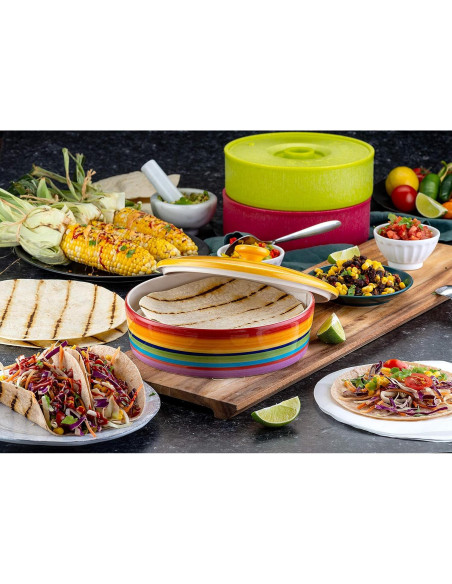 Calentador de Tortillas KooK Cerámica Pintada 21.6 cm Arcoíris