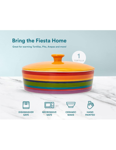 Calentador de Tortillas KooK Cerámica Pintada 21.6 cm Arcoíris