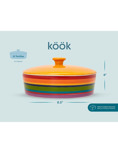 Calentador de Tortillas KooK Cerámica Pintada 21.6 cm Arcoíris