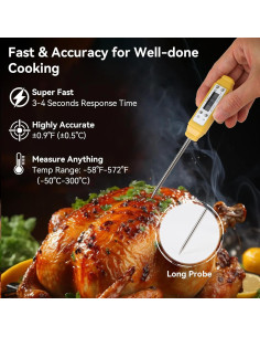 Termómetro Digital de Alimentos Akozon Amarillo - Precisión Alta 2