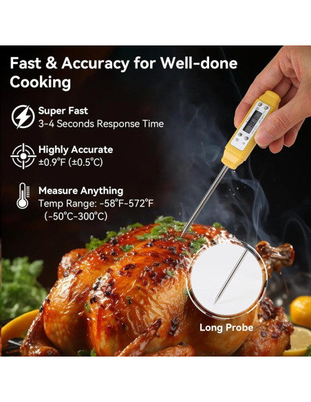 Termómetro Digital de Alimentos Akozon Amarillo - Precisión Alta