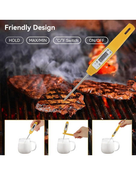 Termómetro Digital de Alimentos Akozon Amarillo - Precisión Alta