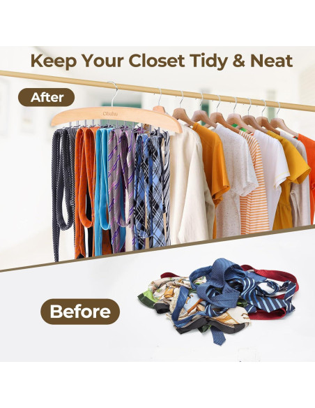 Perchero para Corbatas Ohuhu 24 Ganchos Madera Clara 360