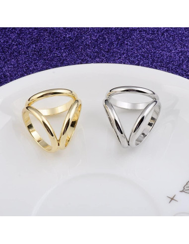 2 Anillos de Bufanda Dorado y Plateado para Mujeres