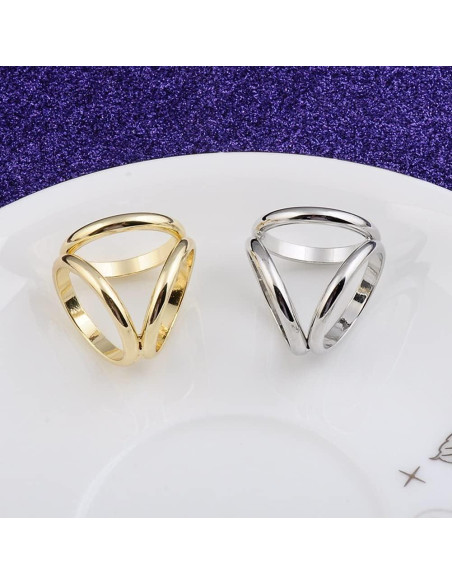 2 Anillos de Bufanda Dorado y Plateado para Mujeres