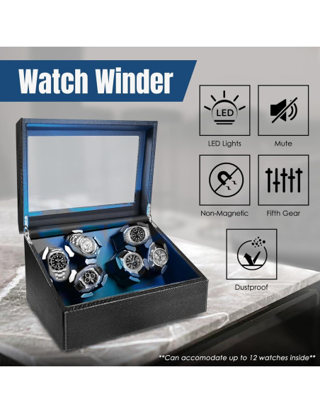 Enrollador de Relojes Automáticos JuviPerpric 6+6 con Luz LED
