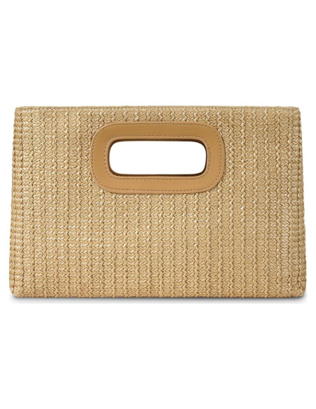 Bolso de Mano de Paja Caqui para Mujeres con Asa Superior