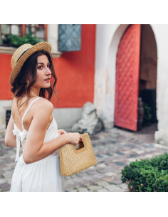 Bolso de Mano de Paja Caqui para Mujeres con Asa Superior 2