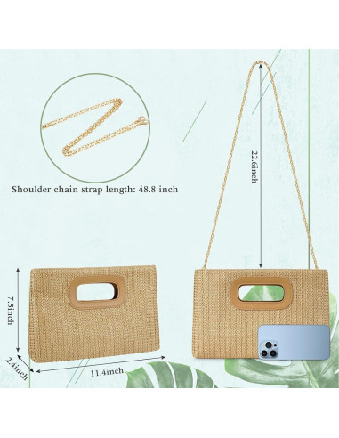 Bolso de Mano de Paja Caqui para Mujeres con Asa Superior