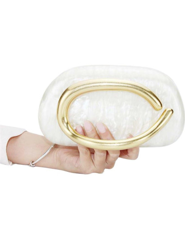 Bolso de Noche Acrílico DEBIMY Beige con Asa de Metal