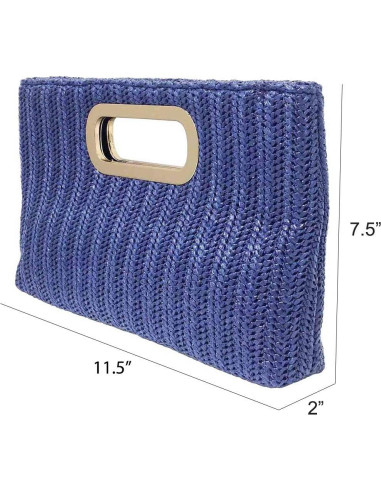 Clutch de Paja Marino con Asa Desmontable y Cadena