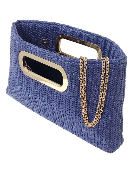 Clutch de Paja Marino con Asa Desmontable y Cadena