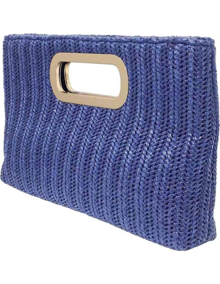 Clutch de Paja Marino con Asa Desmontable y Cadena