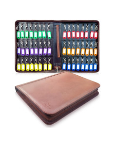 Organizador de Llaves Bstansion de Cuero Marrón con 48 Ganchos