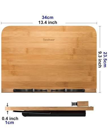 Soporte de Libro de Bambú Readaeer 34x24 cm Ajustable 6 Alturas