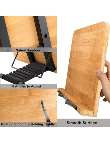 Soporte de Libro de Bambú Readaeer 34x24 cm Ajustable 6 Alturas