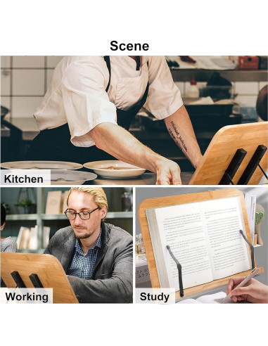 Soporte de Libro de Bambú Readaeer 34x24 cm Ajustable 6 Alturas