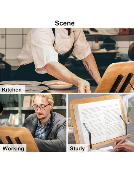 Soporte de Libro de Bambú Readaeer 34x24 cm Ajustable 6 Alturas