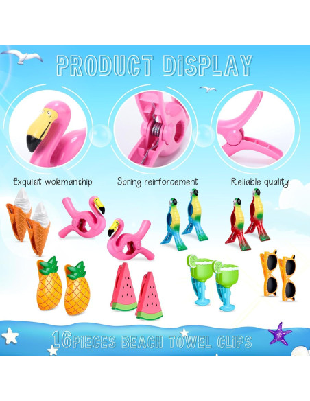 16 Clips para Toallas de Playa Rtteri - Diseño Variado