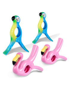 Pinzas Jumbo Sopito para Toallas de Playa Set de 4 - Flamingo y Loro
