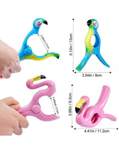 Pinzas Jumbo Sopito para Toallas de Playa Set de 4 - Flamingo y Loro 2