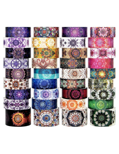 36 Rollos de Cinta Washi Mandala Datura - 1.5 y 2.5cm Ancho