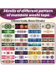 36 Rollos de Cinta Washi Mandala Datura - 1.5 y 2.5cm Ancho 2