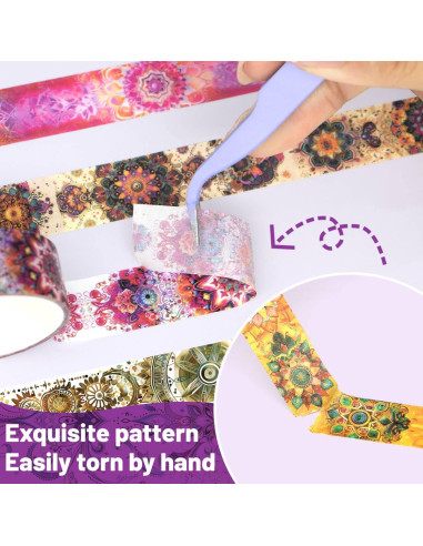 36 Rollos de Cinta Washi Mandala Datura - 1.5 y 2.5cm Ancho