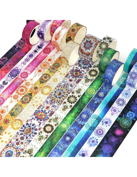 36 Rollos de Cinta Washi Mandala Datura - 1.5 y 2.5cm Ancho