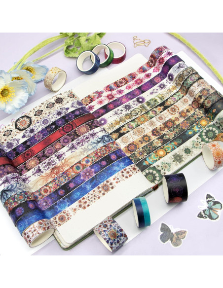 36 Rollos de Cinta Washi Mandala Datura - 1.5 y 2.5cm Ancho