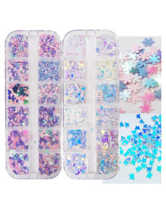 LuckForever Copos de Brillo Iridiscente para Uñas 2 Paquetes