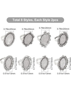 16 Piezas Anillos en Blanco Ajustables SUNNYCLUE Plata Antigua 2