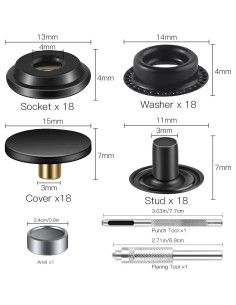 Kit de Broches a Presión Moocci 10 Juegos 15mm Negro 2